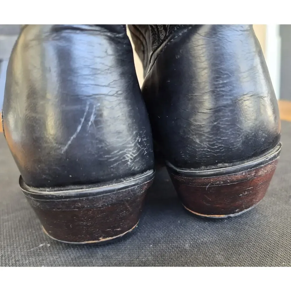 Vintage Tony Lama Black Leather Western Cowgirl Boots Size 6.5 Made in Mexico
